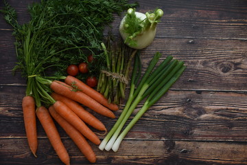 fresh vegetables on a wooden table
