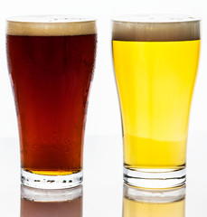 Pints of draught beer macro photography