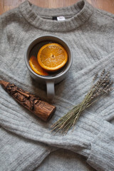 coffee cup with orange and flower
