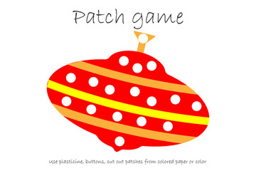 Education Patch game whirligig for children to develop motor skills, use plasticine patches, buttons, colored paper or color the page, kids preschool activity, printable worksheet, vector illustration