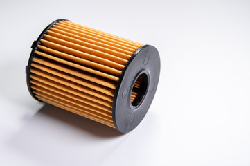 The filter element of a new oil filter. New spare parts for an internal combustion engine. Filter...