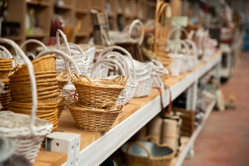 Wicker baskets on sale in store