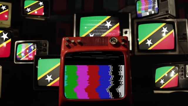 The flag of Saint Kitts and Nevis and Retro TVs.