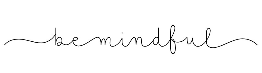 BE MINDFUL black vector monoline calligraphy banner with swashes