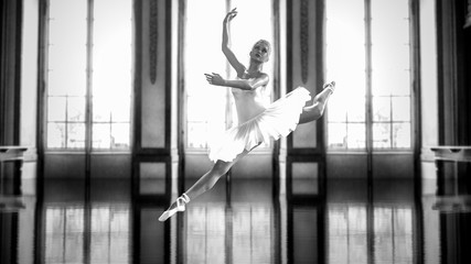 Fototapeta na wymiar 3D Ballerina in light classic pointe shoes and ballet tutu.
