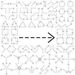 Big set of arrows. Black isolated on white background. Vector illustration.