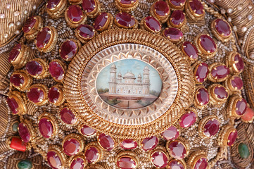 Precious stone studded old Mughal wall hanging, Royal India	