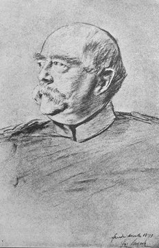 The Otto von Bismarck's portrait by a painter Franz von Lenbach in the old book the History of Painting, by R. Muter, 1887, St. Petersburg