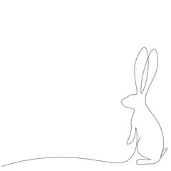 Bunny animal background one line drawing, vector illustration