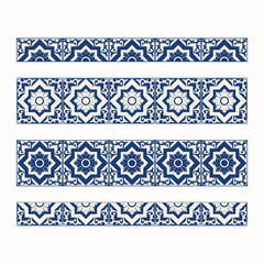 Tile border pattern vector seamless. Blue and white mosaic ornament texture. Portuguese azulejos, sicily italian majolica, mexican talavera, spanish, moroccan arabesque motifs.