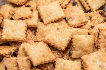 Cluster of  salted crackers with olives
