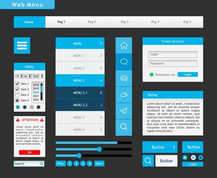 web menu template. Illustration of  a toolkit for website. menu, button and utility for web