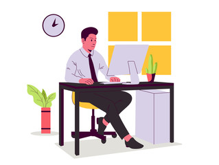 business man work at his office Vector illustration