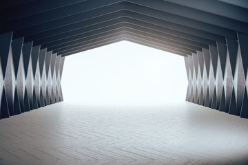 Modern gallery hall interior with empty decorative wall