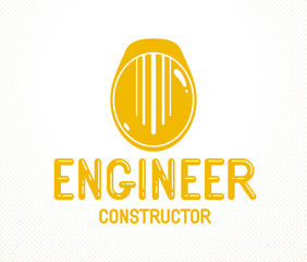Fototapeta premium Engineer logo or icon with yellow safety helmet, stylish industrial and construction graphic design element.