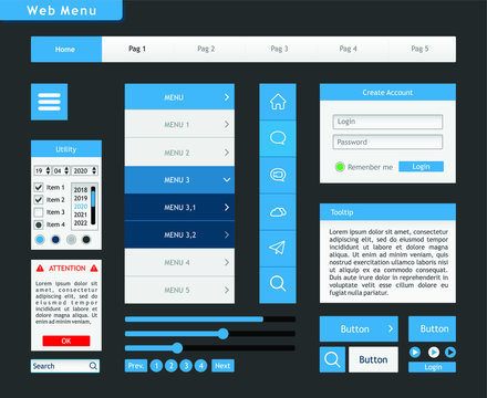 web menu template. Illustration of  a toolkit for website. menu, button and utility for web