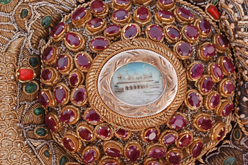 Precious stone studded old Mughal wall hanging, Royal India	