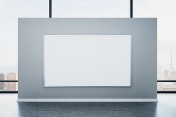Modern gray gallery interior with empty poster