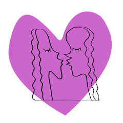 Abstract kiss. We are connected. Simple funny color illustration. Line art, doodle, vector