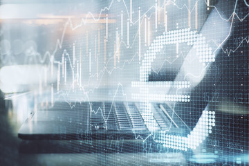 Modern workplace with laptop and euro symbol