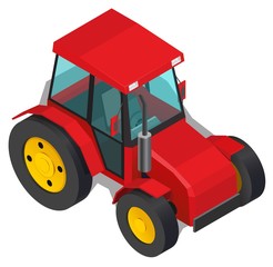 Vector illustration of a red tractor, agriculture. 3d icon.