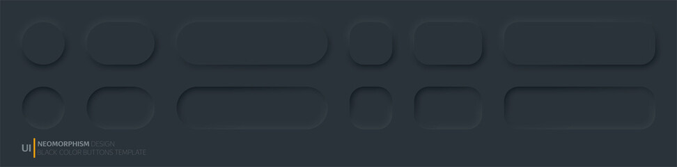 Black buttons in Neomorphism design style. Vector illustration EPS 10