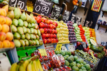 ripe fruit on a market stall in Barcelona