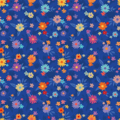 Cute hand drawn floral seamless pattern, lovely flower meadow background, great for spring or summer textiles, banners, wallpaper, wrapping - vector design