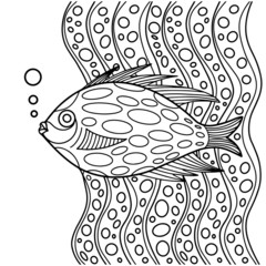 vector coloring page for children and adults fish with patterns, line art isolated on a white background, hand drawn illustration