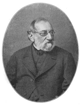 The Carl Spitzweg's portrait, a German romanticist painter, especially of genre subjects in the old book the History of Painting, by R. Muter, 1887, St. Petersburg
