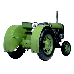 green vintage tractor isolated on white