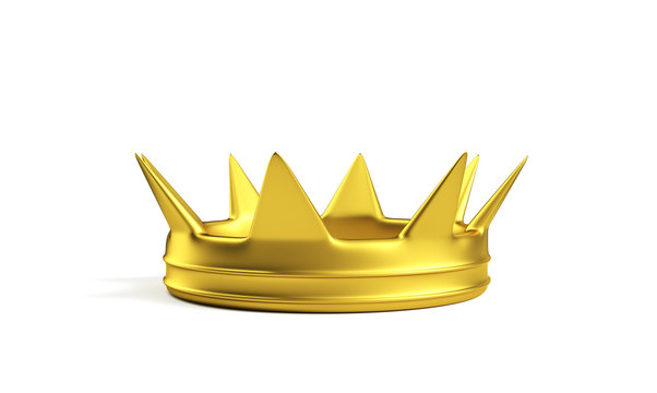 Golden crown isolated on white. 3D rendering with clipping path
