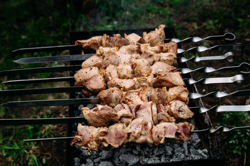 meat on the grill on the street