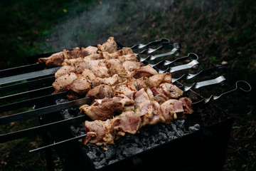 meat on the grill on the street