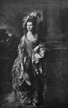 Portrait of Mrs Mary Graham by Thomas Gainsborough,  an English portrait and landscape painter in the old book the History of Painting, by R. Muter, 1887, St. Petersburg