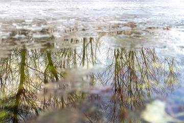 Мirror lake with ice clouds.
