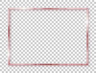 Rectangle border rose gold. Frame boarder. Vintage border roses golden. Shiny glowing realistic rectangle boarder isolated on background. Luxury frame. Design rectangular frame with shadow. Vector 