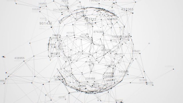 Abstract Grid Sphere Rotating in Digital Space with Multiple Connections and Flowing Information. Beautiful Looped 3d Animation. Technological Concept. 4k Ultra HD 3840x2160.