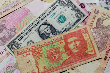 One  US Dollar with Different Cuban Convertible Peso Banknotes