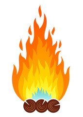A symbol of stylized fire with a log.