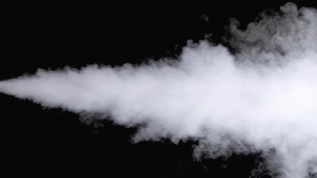 Water Vapor. White Jet of Vapour Steam on Black Background. Slow Motion