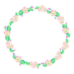 Blooming apple flowers spring wreath, circle shape, vector