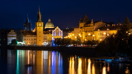 Fototapeta na wymiar Embankment of the Vltava river in Prague, the capital of Czech Republic