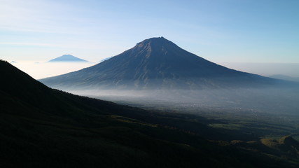 Beautiful in the city of Wonosobo with a background of mount sumbing and mount merbabu