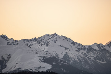 Fototapeta na wymiar Sunrise above the French Alps, valloire, Alps, France