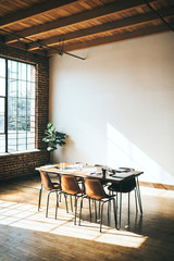 Empty meeting room with natural sunlight