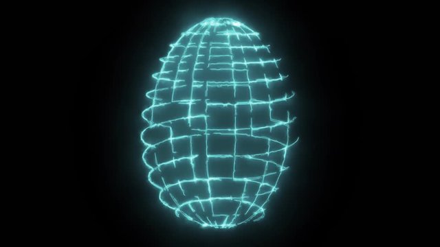 Digital holographic egg on a black background. concept of artificial life and biotechnologies.