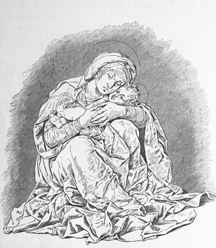 The Virgin by Andrea Mantegna, an Italian painter in the old book Histoire des Peintres, by M. Blanc, 1868, Paris
