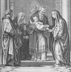 The Presentation in the Temple by Fra Bartolomeo, an Italian Renaissance painter of religious subjects in the old book Histoire des Peintres, by M. Blanc, 1868, Paris