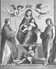 The Coronation of the Virgin by Fra Bartolomeo, an Italian Renaissance painter of religious subjects in the old book Histoire des Peintres, by M. Blanc, 1868, Paris